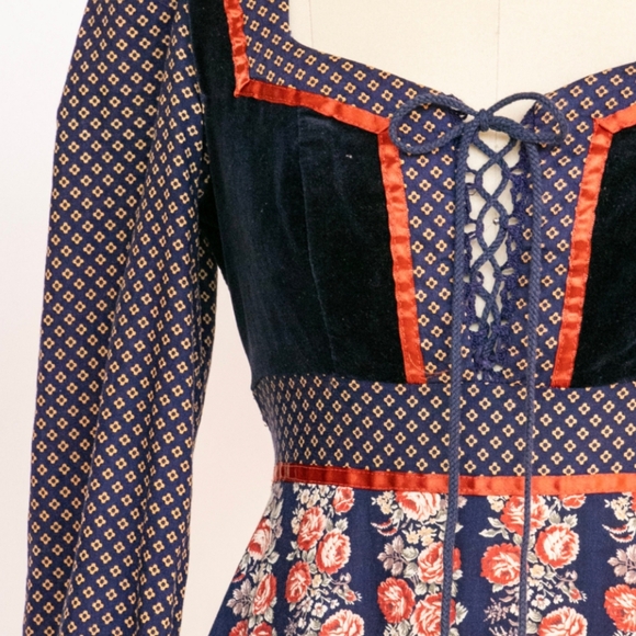 Vintage Dresses & Skirts - Gunne Sax Style Cabbage Rose Print Custom Cotton Dress Size XS/S